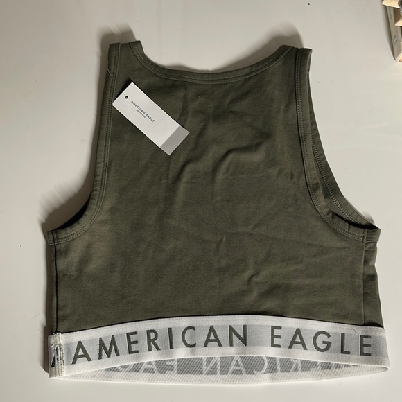 American Eagle Cropped High Neck Tank Top. Olive color. - Picture 2 of 3